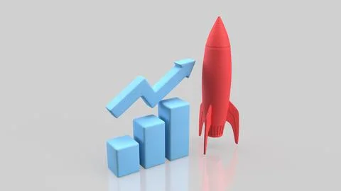 Rocket Launch And Rising Chart For Business Growth 3d render. Stock Illustration