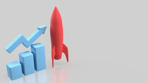 Rocket Launch And Rising Chart For Business Growth 3d render. Stock Illustration