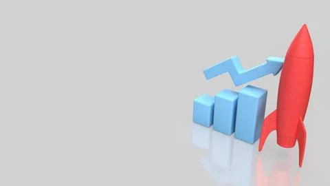 Rocket Launch And Rising Chart For Business Growth 3d render. Stock Illustration