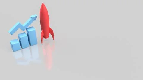 Rocket Launch And Rising Chart For Business Growth 3d render. Stock Illustration