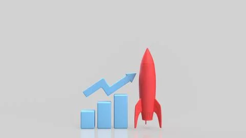 Rocket Launch And Rising Chart For Business Growth 3d render. Stock Illustration