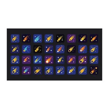 Rocket launch and space exploration icon set on dark background Stock Illustration