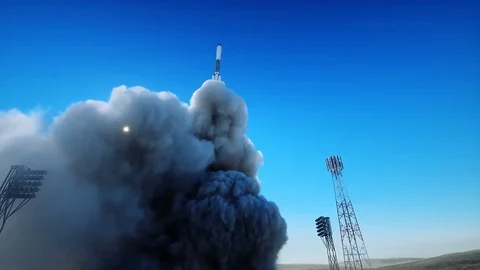Rocket launch animation. Daylight. Space launch system. Realistic 4k animation. Stock-Footage 84182920