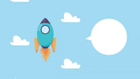 Rocket launch animation with empty speech bubble against blue sky with movi.. 스톡 동영상 334158060