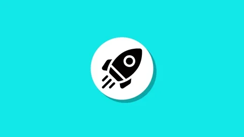 Rocket launch animation on vibrant cyan background simple flat design icon .. Stock Footage 327762529