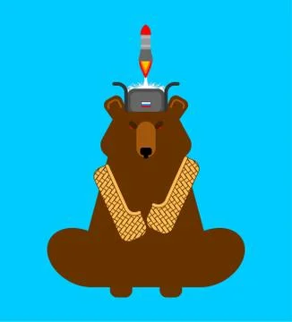 Rocket launch from bear cap. Russian winter cap. Secret weapon of Russia Flyi Stock Illustration