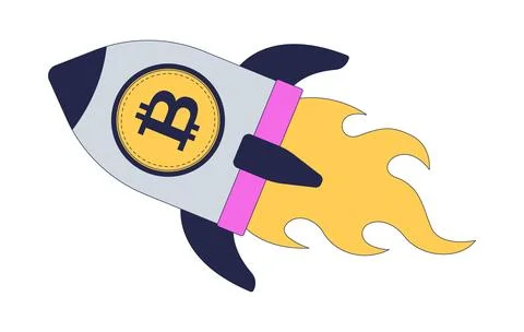Rocket launch with bitcoin symbol 2D cartoon object 스톡 일러스트