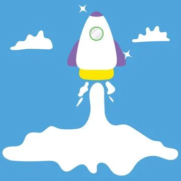 Rocket launch on a blue background. Vector illustration in flat style. Stock Illustration