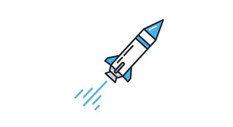 Rocket launch with blue smoke icon vector graphic rocket isolated on white .. Stock Illustration