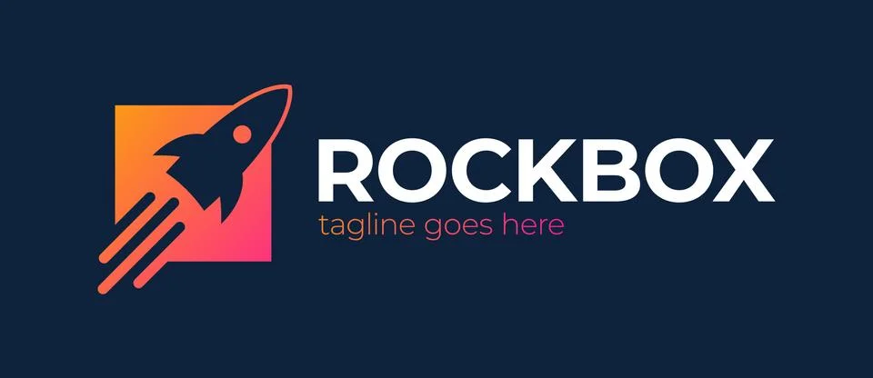 Rocket launch box logo design vector template. Start up logotype, Think outsi Stock Illustration