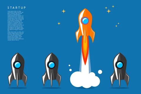 Rocket launch. Business startup concept. Design element for poster, card, ban Stock Illustration