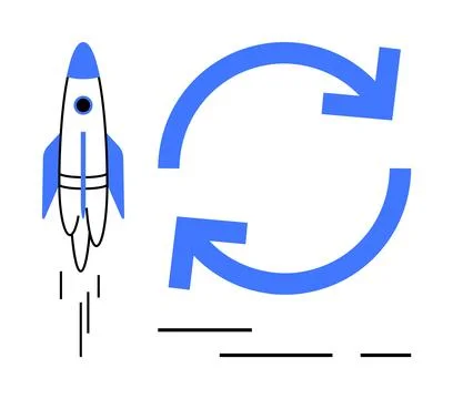 Rocket Launch with Circular Arrow Symbolizing Innovation and Progress Stock Illustration