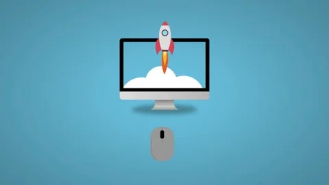 Rocket launch of a computer, launch of a successful internet business Stock Footage 286174465