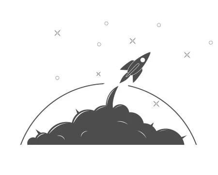 Rocket launch. Conceptual banner of the beginning of the project, business, s Illustrazione stock