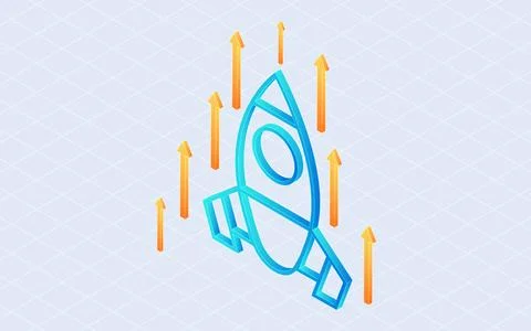 Rocket launch, Creative startup. Successful business development concept. 3.. Stock Illustration