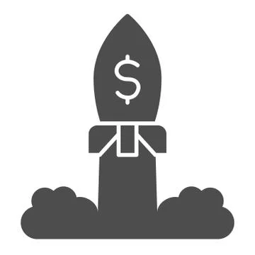 Rocket launch with dollar solid icon. Space ship, business project startup Ilustración de archivo