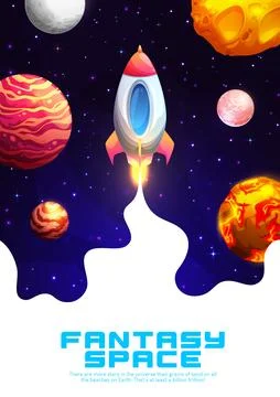 Rocket launch into fantasy space vector background Stock Illustration