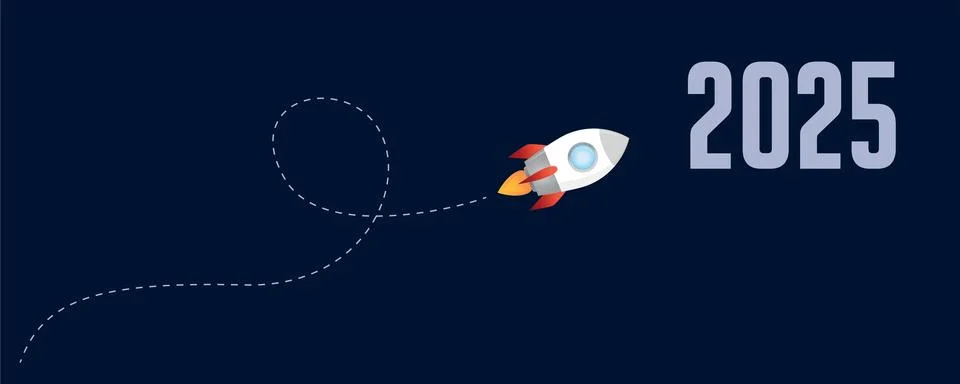 Rocket launch flight to the next year 2025 Illustrazione stock