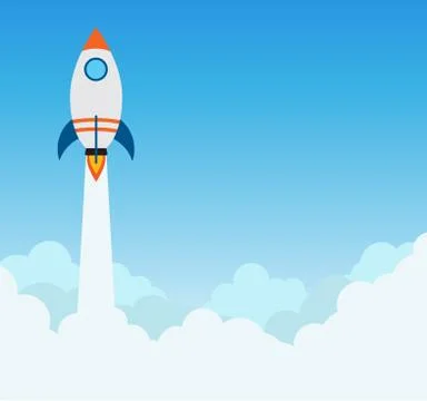 Rocket launch flying over cloud - concept of business start up banner  Stock Illustration