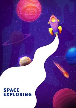 Rocket launch, galaxy space, landing page website Illustrazione stock
