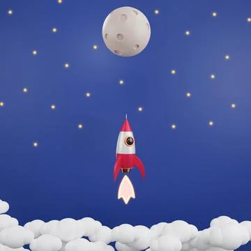 Rocket launch have smoke in the sky galaxy flying to moon over clouds Ilustração Stock