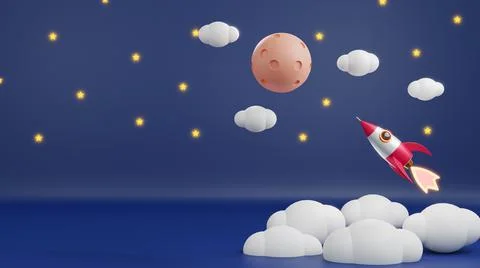 Rocket launch have smoke in the sky galaxy flying to moon over clouds Stock Photos