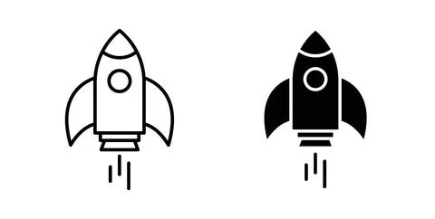 Rocket launch icon in black and white. vector icon pack for websites Stock Illustration