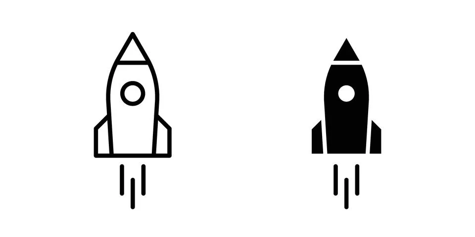 Rocket launch icon black vector isolated on white Stock Illustration