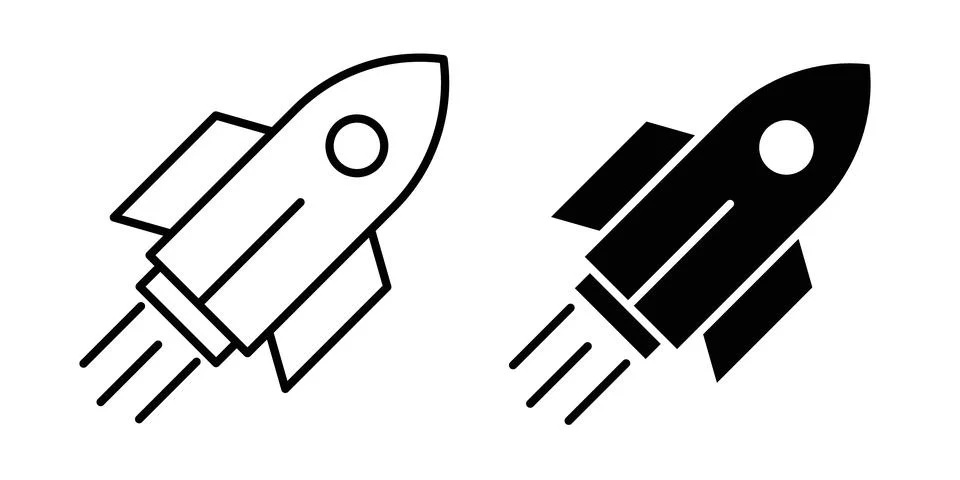 Rocket launch icon design. Illustration icons in linear and clipart pack Stock Illustration