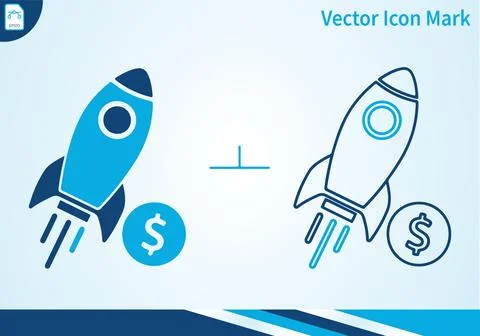 Rocket launch icon with dollar sign in fill and outline variations. Illustrazione stock