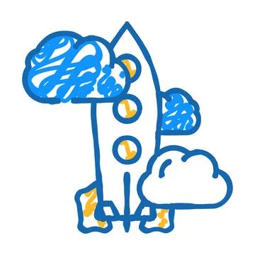 Rocket launch icon doodle illustration Stock Illustration