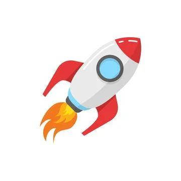 Rocket launch icon in flat style. Space ship vector illustration on isolate.. Stock Illustration