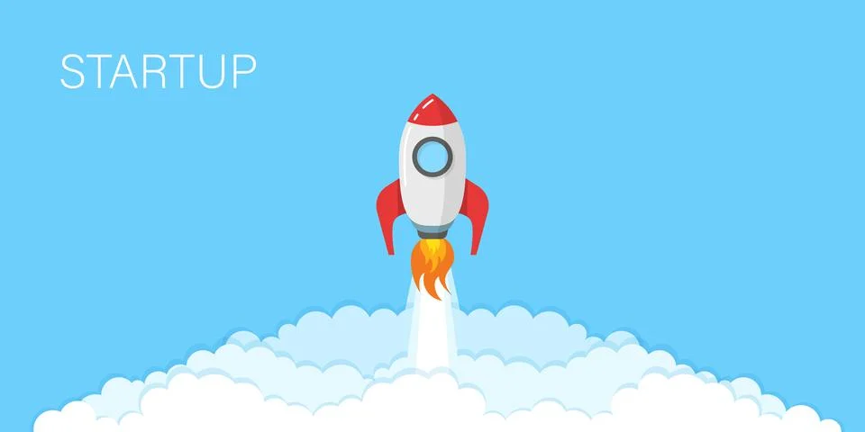 Rocket launch icon in flat style. Space ship vector illustration on isolate.. Stock Illustration