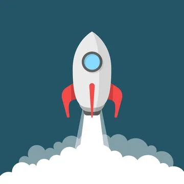 Rocket launch icon in flat style. Space ship vector illustration on isolate.. Stock Illustration