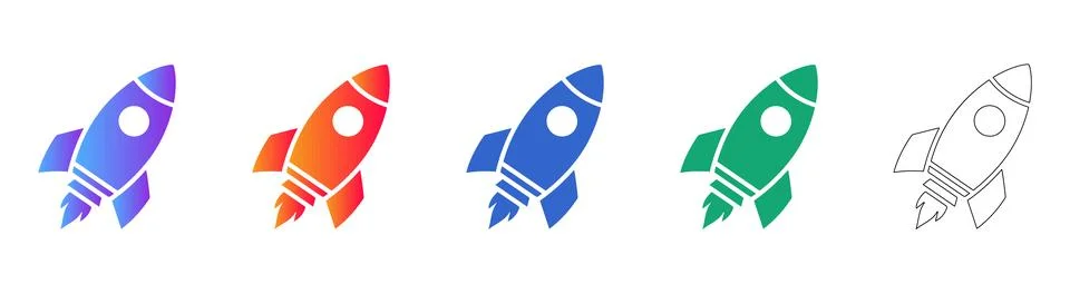 Rocket Launch Icon Set Stock Illustration