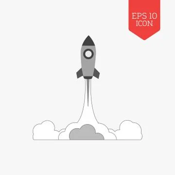 Rocket launch icon, startup concept. Flat design gray color symbol. Modern UI Stock Illustration
