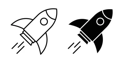 Rocket launch icon symbol. Vector illustration pack in black color. Stock Illustration