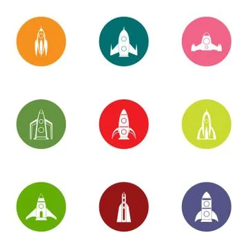 Rocket launch icons set, flat style Stock Illustration
