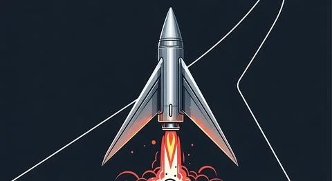 Rocket launch illustration showing powerful engine fire against dark backgr.. Stock Illustration