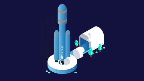 Rocket launch. Isometric Concept. Vídeo Stock 105599774