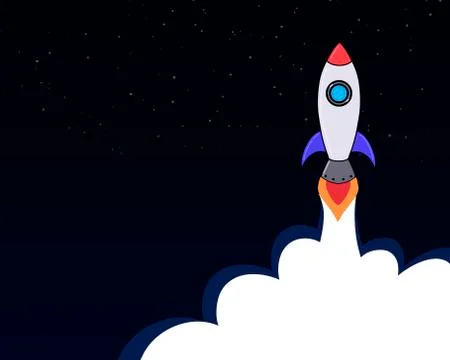 Rocket launch with jet flames in deep space 3D illustration Stock Illustration