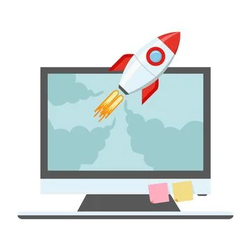 Rocket launch on laptop concept Illustrazione stock