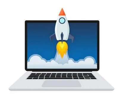 Rocket launch from laptop screen. Concept for new business project, launching イラスト素材