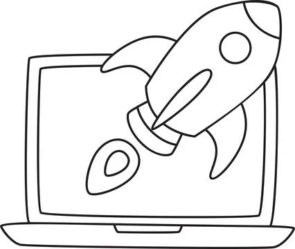 Rocket launch from laptop startup illustration Stock Illustration
