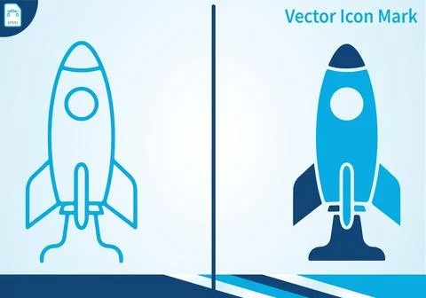 Rocket launch line and flat icon set representing start up. Stock Illustration