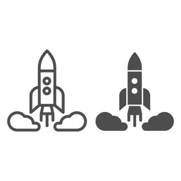 Rocket launch line and glyph icon. Spacecraft vector illustration isolated on Stock Illustration