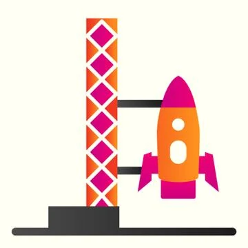 Rocket launch line icon. Spaceship with ladder stand platform. Astronomy vector Stock Illustration