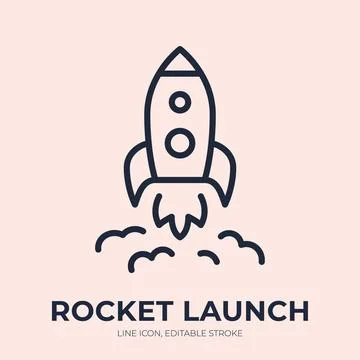 Rocket launch line icon. Startup takeoff linear vector illustration. Thin sign 스톡 일러스트