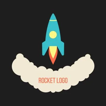 Rocket launch logo isolated on black background Stock Illustration