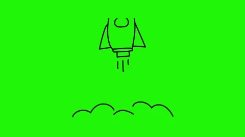 Rocket launch looping animation on green background Stock Footage 341787071